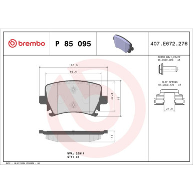 Brembo | Bremsbelagsatz, Scheibenbremse | P 85 095