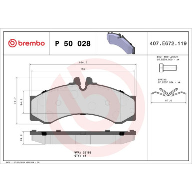 Brembo | Bremsbelagsatz, Scheibenbremse | P 50 028