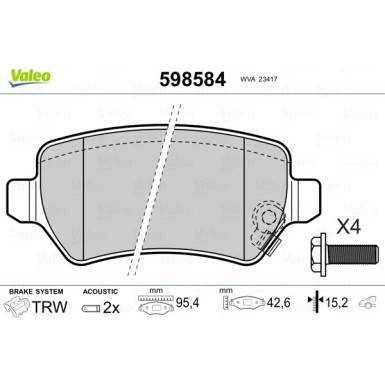 Valeo | Bremsbelagsatz, Scheibenbremse | 598584