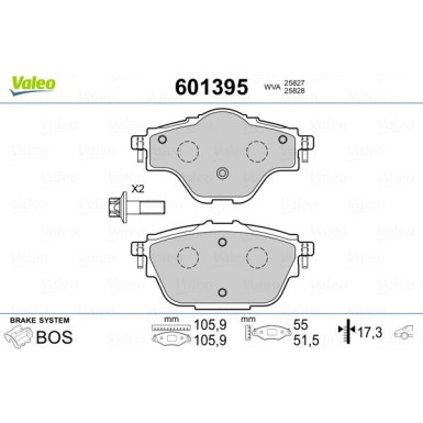 Valeo | Bremsbelagsatz, Scheibenbremse | 601395