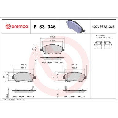 Brembo | Bremsbelagsatz, Scheibenbremse | P 83 046