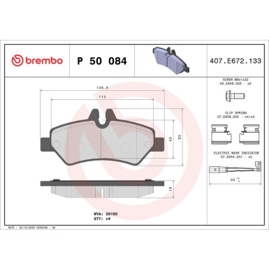 Brembo | Bremsbelagsatz, Scheibenbremse | P 50 084