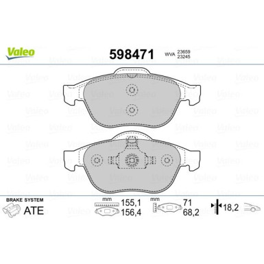 Valeo | Bremsbelagsatz, Scheibenbremse | 598471