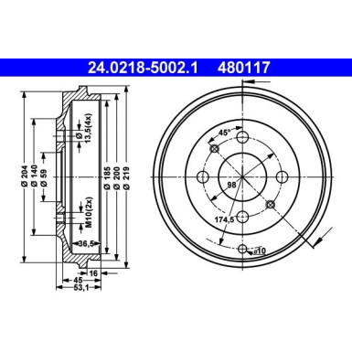 ATE | Bremstrommel | 24.0218-5002.1