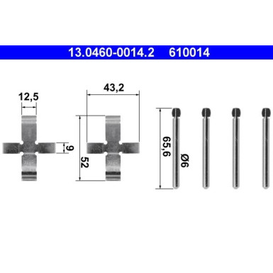 ATE | Zubehörsatz, Scheibenbremsbelag | 13.0460-0014.2