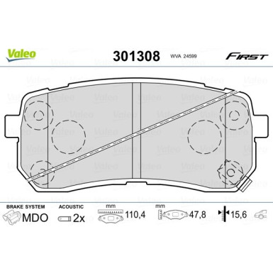 Valeo | Bremsbelagsatz, Scheibenbremse | 301308