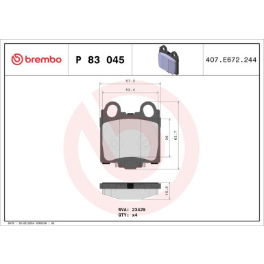 Brembo | Bremsbelagsatz, Scheibenbremse | P 83 045