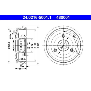 ATE | Bremstrommel | 24.0216-5001.1