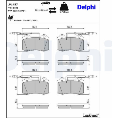 Delphi | Bremsbelagsatz, Scheibenbremse | LP1457 Delphi | Bremsbelagsatz, Scheibenbremse | LP1457