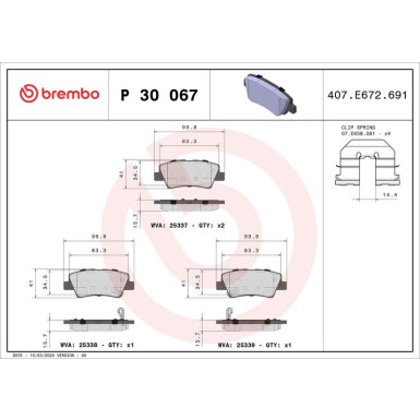 Brembo | Bremsbelagsatz, Scheibenbremse | P 30 067