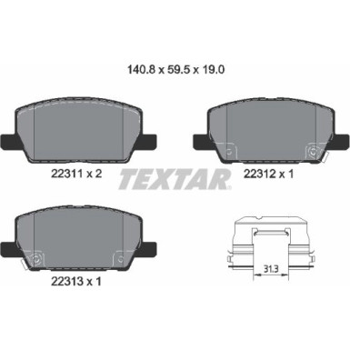 Textar | Bremsbelagsatz, Scheibenbremse | 2231102