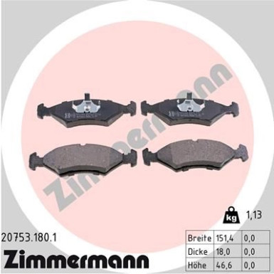 Zimmermann | Bremsbelagsatz, Scheibenbremse | 20753.180.1