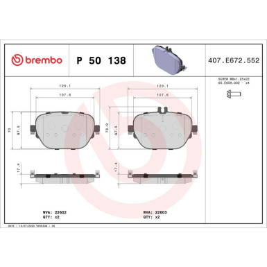 Brembo | Bremsbelagsatz, Scheibenbremse | P 50 138