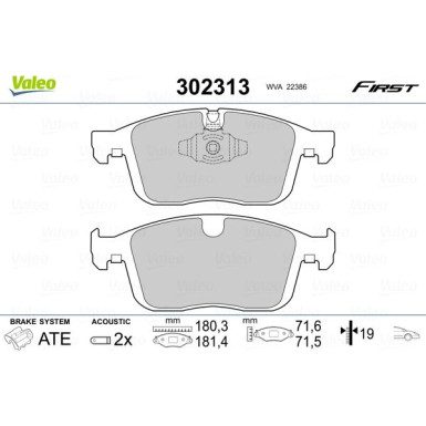 Valeo | Bremsbelagsatz, Scheibenbremse | 302313