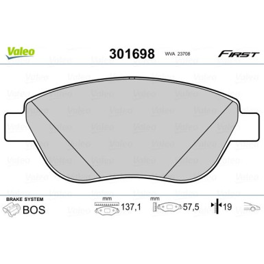 Valeo | Bremsbelagsatz, Scheibenbremse | 301698