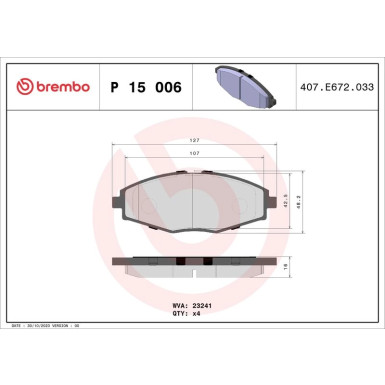 Brembo | Bremsbelagsatz, Scheibenbremse | P 15 006