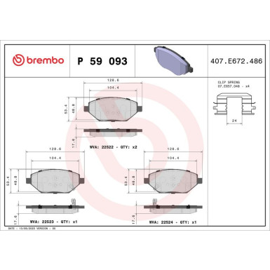 Brembo | Bremsbelagsatz, Scheibenbremse | P 59 093