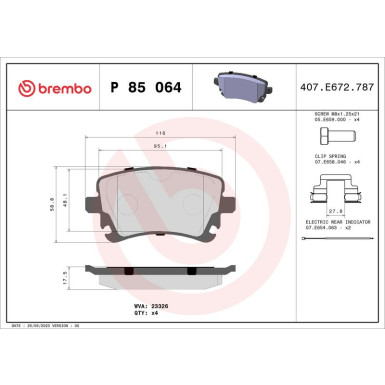 Brembo | Bremsbelagsatz, Scheibenbremse | P 85 064