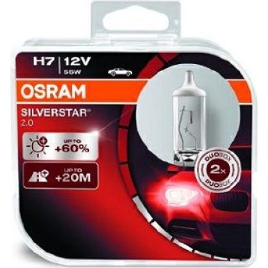 OSRAM SILVERSTAR 2.0 64210SV2-HCB Glühlampe, Fernscheinwerfer H7 12V 55W PX26d, 3200K, Halogen