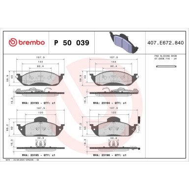 Brembo | Bremsbelagsatz, Scheibenbremse | P 50 039