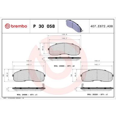 Brembo | Bremsbelagsatz, Scheibenbremse | P 30 058