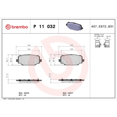 Brembo | Bremsbelagsatz, Scheibenbremse | P 11 032