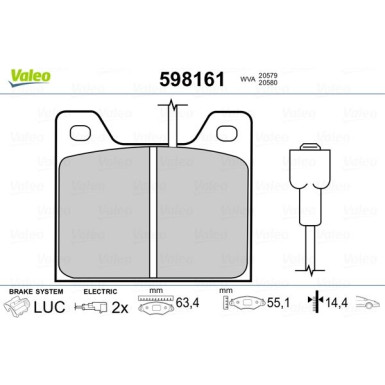 Valeo | Bremsbelagsatz, Scheibenbremse | 598161