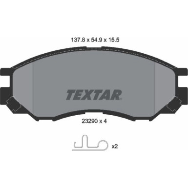 Textar | Bremsbelagsatz, Scheibenbremse | 2329002