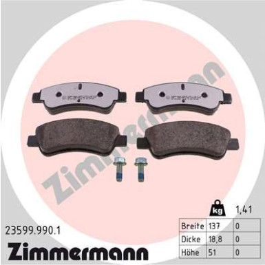 Zimmermann | Bremsbelagsatz, Scheibenbremse | 23599.990.1