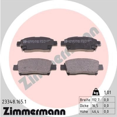 Zimmermann | Bremsbelagsatz, Scheibenbremse | 23348.165.1