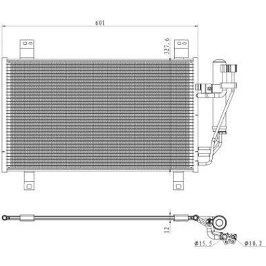 NRF 350361 Klimakondensator für MAZDA 2, CX-3 mit Trockner, mit Dichtring, 15,5mm, 10,1mm, Aluminium, 602mm