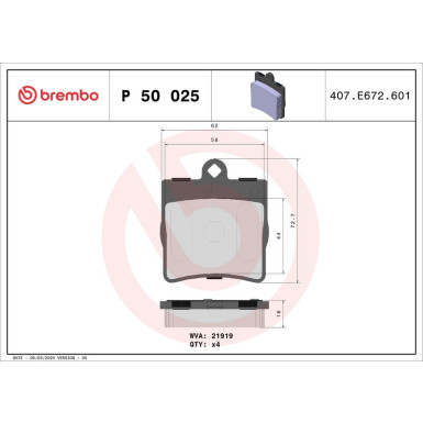 Brembo | Bremsbelagsatz, Scheibenbremse | P 50 025