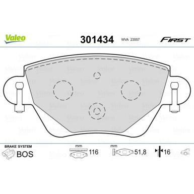 Valeo | Bremsbelagsatz, Scheibenbremse | 301434