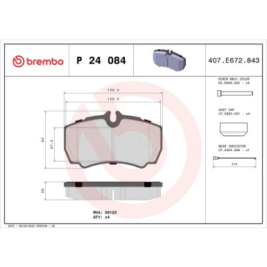 Brembo | Bremsbelagsatz, Scheibenbremse | P 24 084