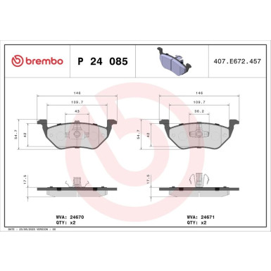 Brembo | Bremsbelagsatz, Scheibenbremse | P 24 085