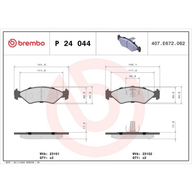 Brembo | Bremsbelagsatz, Scheibenbremse | P 24 044