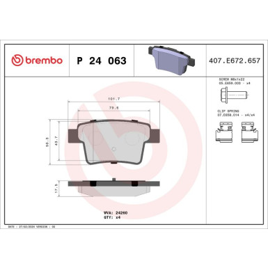 Brembo | Bremsbelagsatz, Scheibenbremse | P 24 063