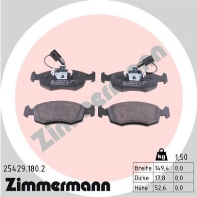 Zimmermann | Bremsbelagsatz, Scheibenbremse | 25429.180.2