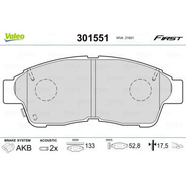 Valeo | Bremsbelagsatz, Scheibenbremse | 301551