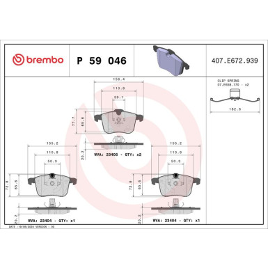 Brembo | Bremsbelagsatz, Scheibenbremse | P 59 046