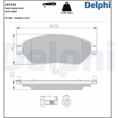 Delphi | Bremsbelagsatz, Scheibenbremse | LP3143