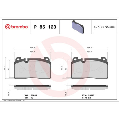 Brembo | Bremsbelagsatz, Scheibenbremse | P 85 123