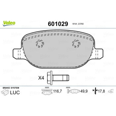 Valeo | Bremsbelagsatz, Scheibenbremse | 601029