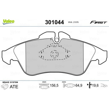 Valeo | Bremsbelagsatz, Scheibenbremse | 301044