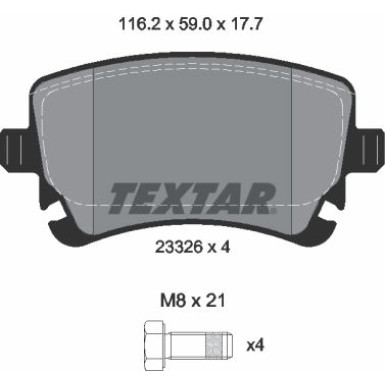 Textar | Bremsbelagsatz, Scheibenbremse | 2332611