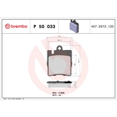 Bremsbelagsatz, Scheibenbremse | BREMBO XTRA LINE | P 50 033X