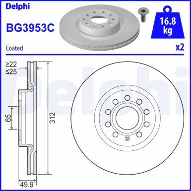 Delphi | Bremsscheibe | BG3953C