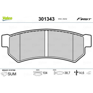 Valeo | Bremsbelagsatz, Scheibenbremse | 301343