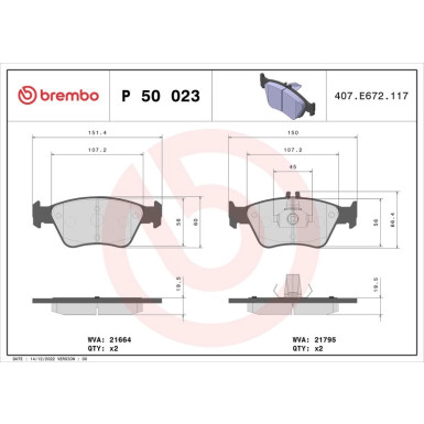 Brembo | Bremsbelagsatz, Scheibenbremse | P 50 023