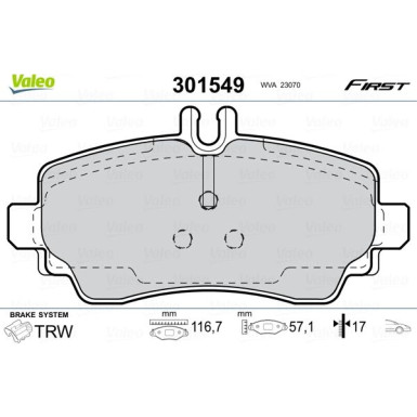 Valeo | Bremsbelagsatz, Scheibenbremse | 301549